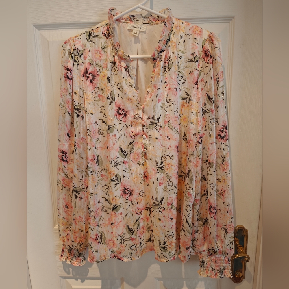 TAMARA H. Beautiful Whimsical Glittery Sheer Sleeves Blouse